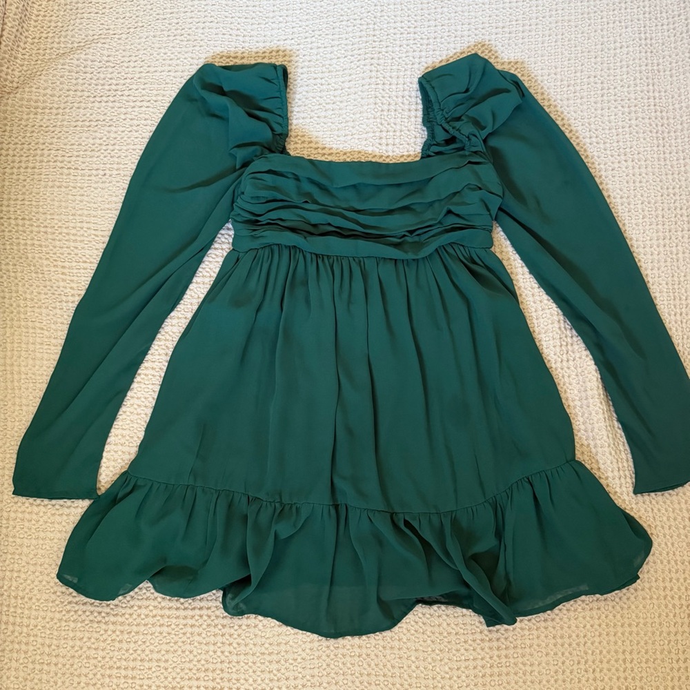 Abercrombie & Fitch Green Long Sleeve Mini Dress SP - Picture 6 of 8